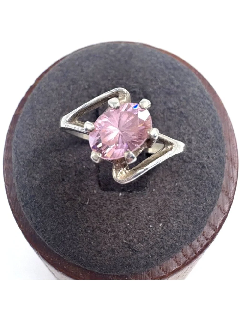 Pink Cubic Zirconia Prong Set Statement Ring Sterling Silver 925 Size 6.5
